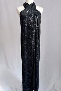 1990s Donna Karan New York Black Sequin Wrap Halter Gown – Open Back – Fits M/L